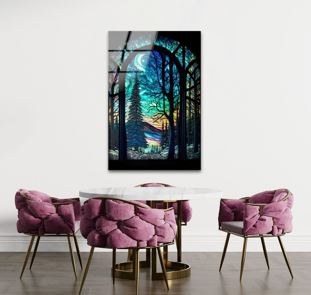 Stained Night Forest Glass Wall Art custom glass photo prints, large glass prints