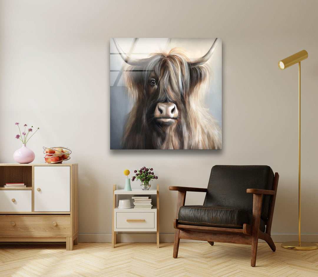 Portrait of Bull Glass Wall Art custom glass pictures, glass art prints