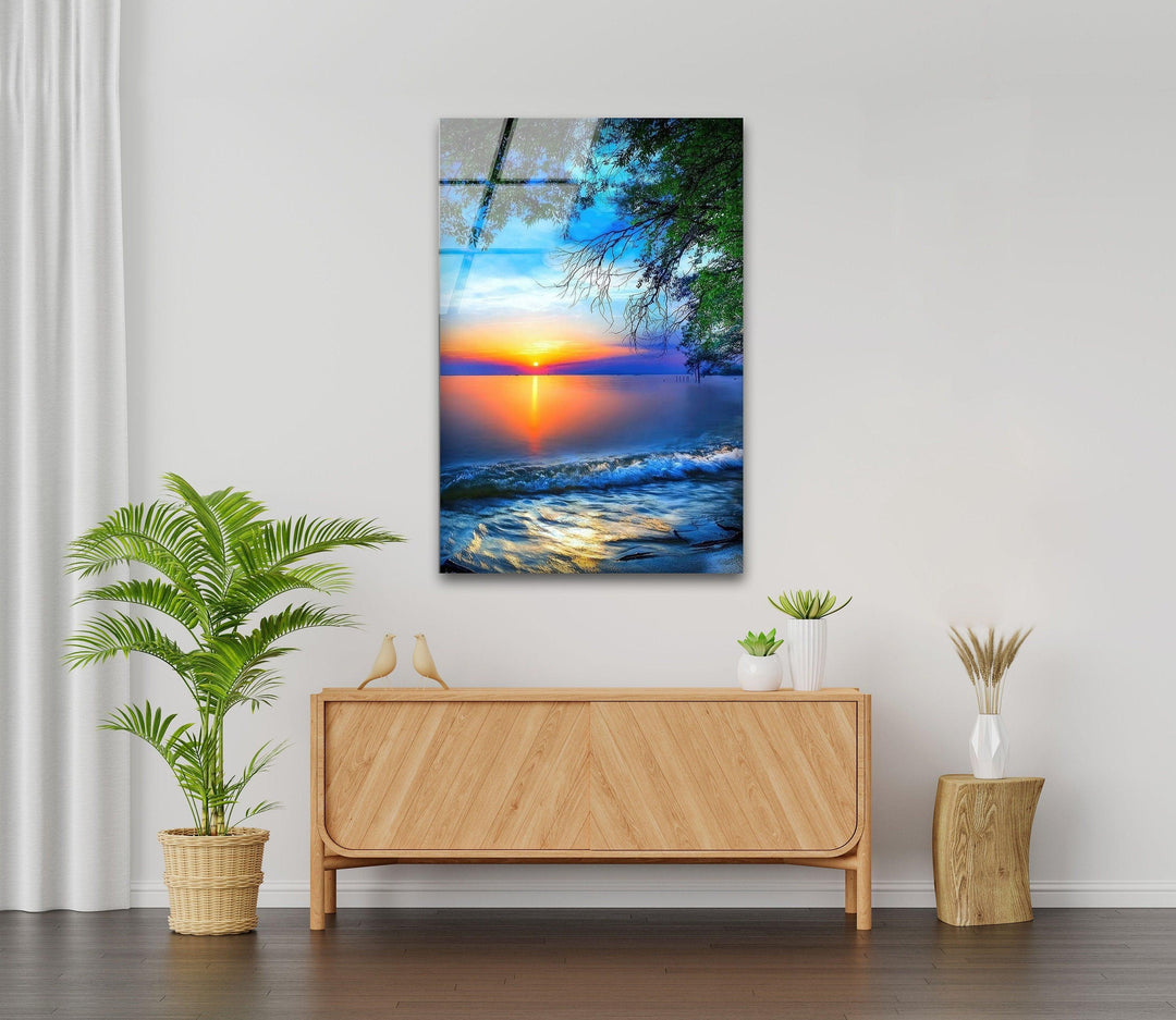 Sunset Sea Wave Glass Wall Art custom glass pictures, glass art prints