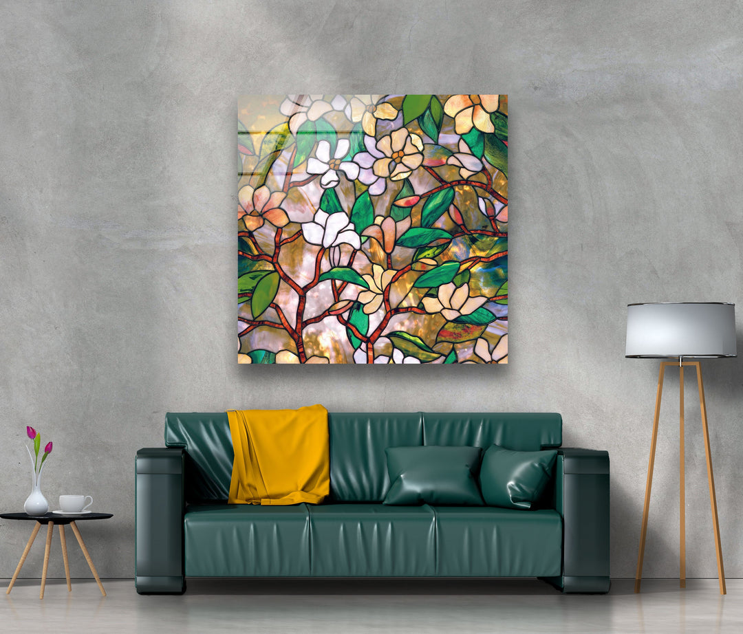 Floral Stained Tempered Glass Wall Art - MyPhotoStation