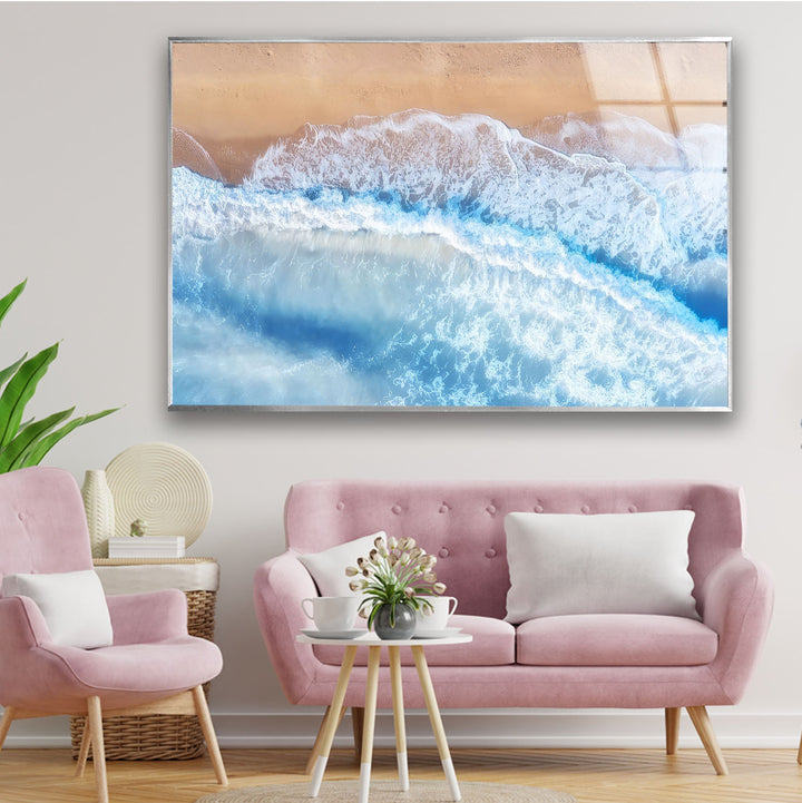 Aerial View Beach Glass Wall Art picture on glass wall art, photos printed on glass