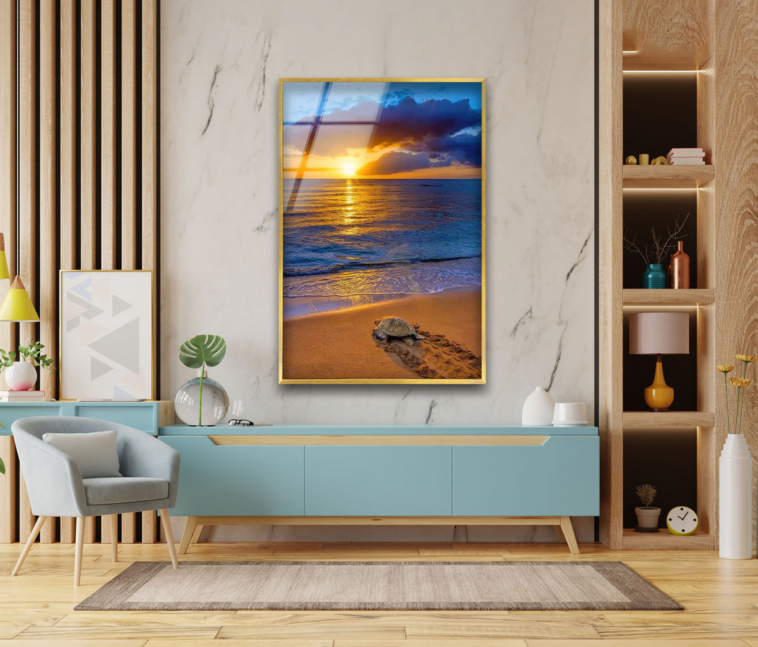 Sunset Sea Turtle Glass Wall Art art glass wall art, glass wall art pictures