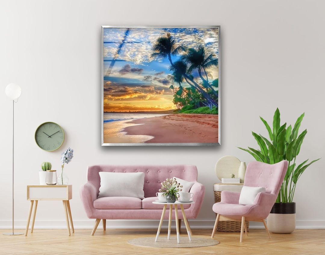 Sunset on The Tropic Beach Glass Wall Art Glass Printing Wall Art, Print photos on glass