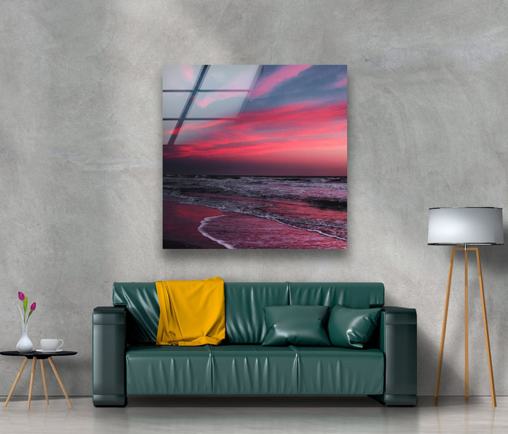 Red Sunset Landscape Glass Wall Art picture on glass wall art, photos printed on glass