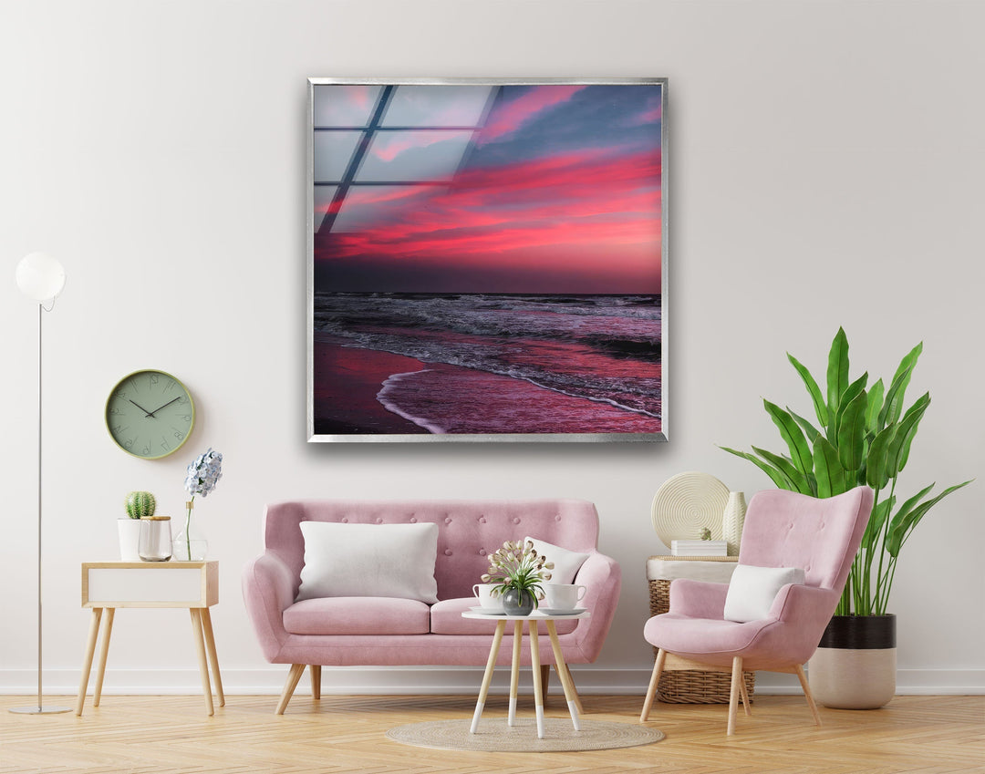 Red Sunset Landscape Glass Wall Art photo print on glass, prints on glass wall art