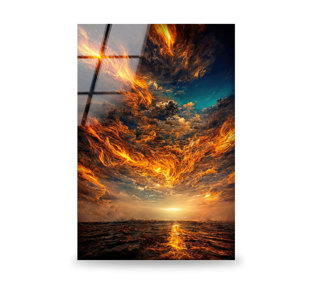 Burning Sky Landscape Glass Wall Art print on glass, glass printed photos