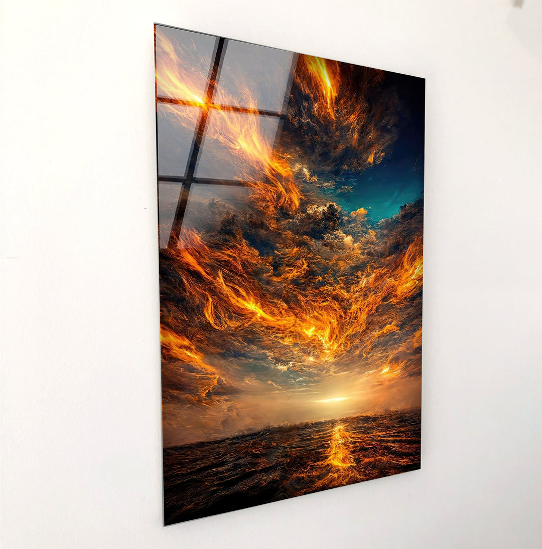 Burning Sky Landscape Glass Wall Art print picture on glass, Tempered Glass Wall Art