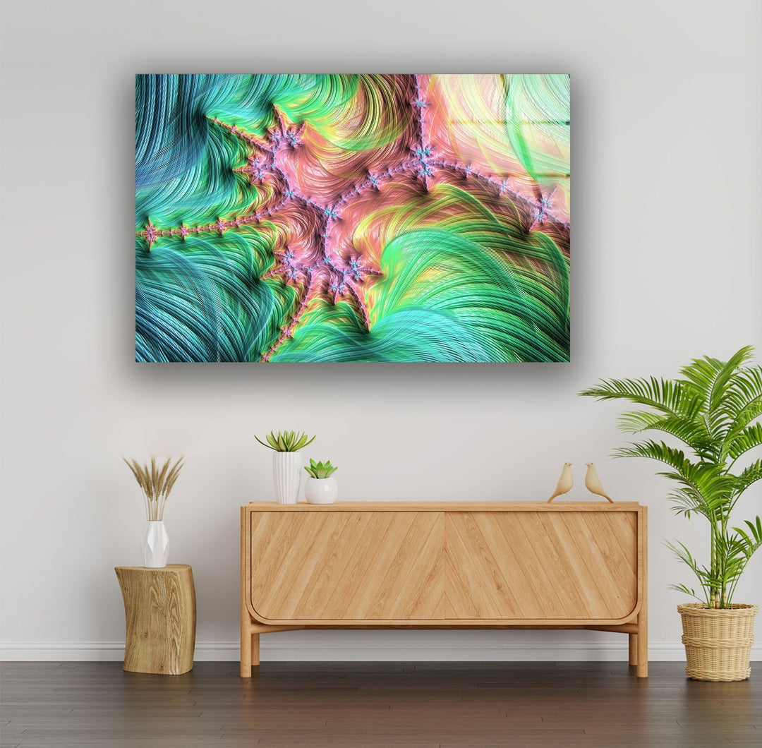 Green Fractal Art Abstract Glass Wall Art stained glass wall art, stained glass wall decor