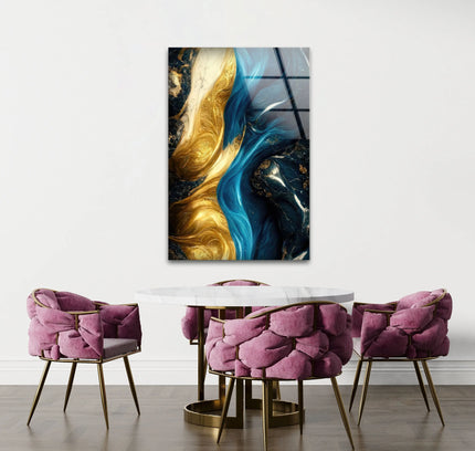 Abstract Marble Blue and Gold Glass Printing Art