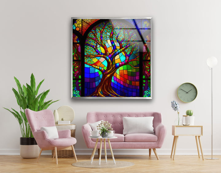 Stained Window Tree Glass Wall Art custom glass photo prints, large glass prints