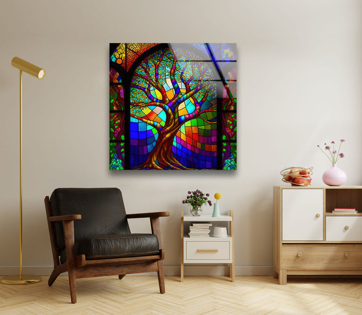 Stained Window Tree Glass Wall Art large glass photo prints, glass wall photos