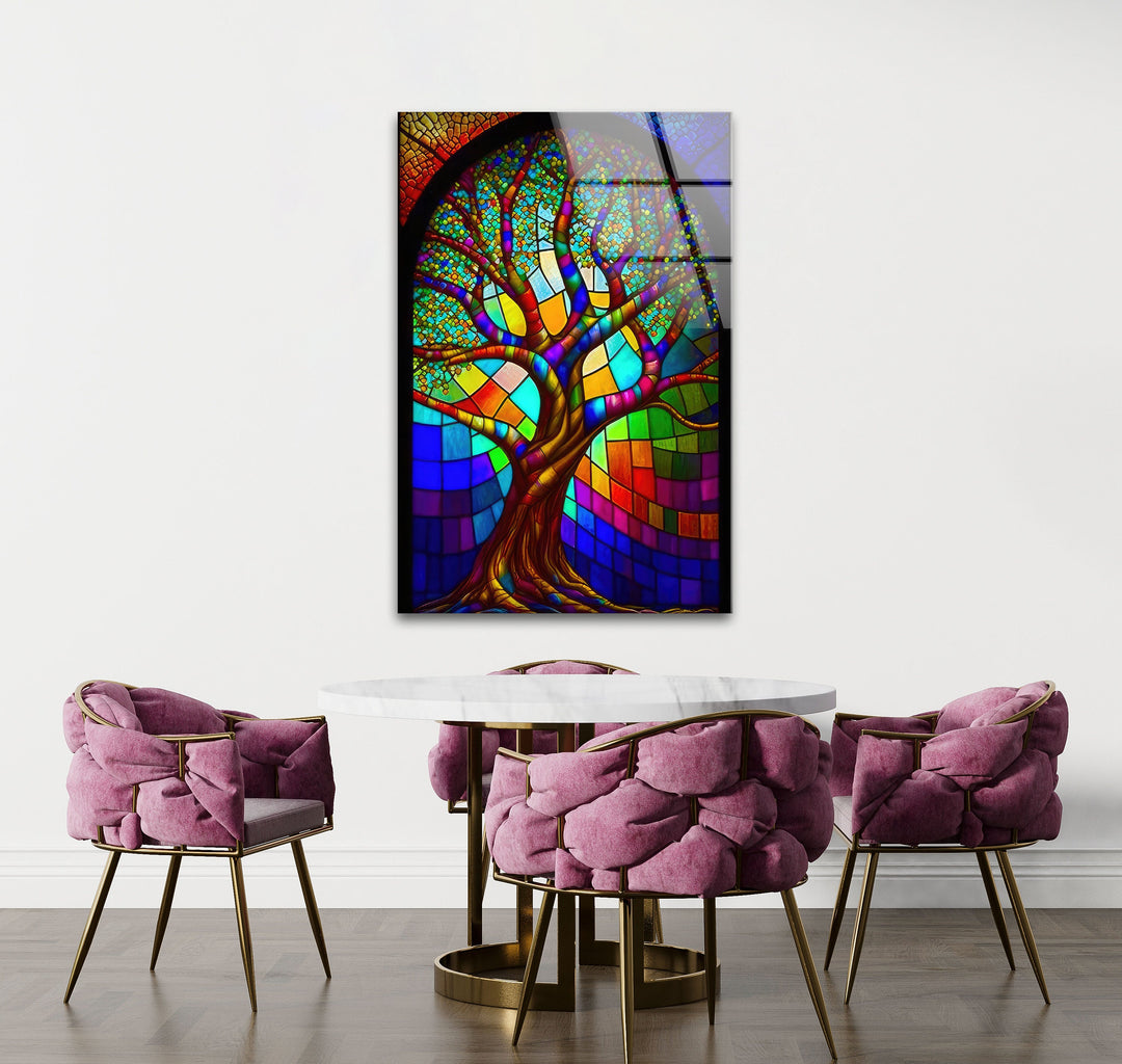 Stained Window Tree Glass Wall Art photo print on glass, prints on glass wall art