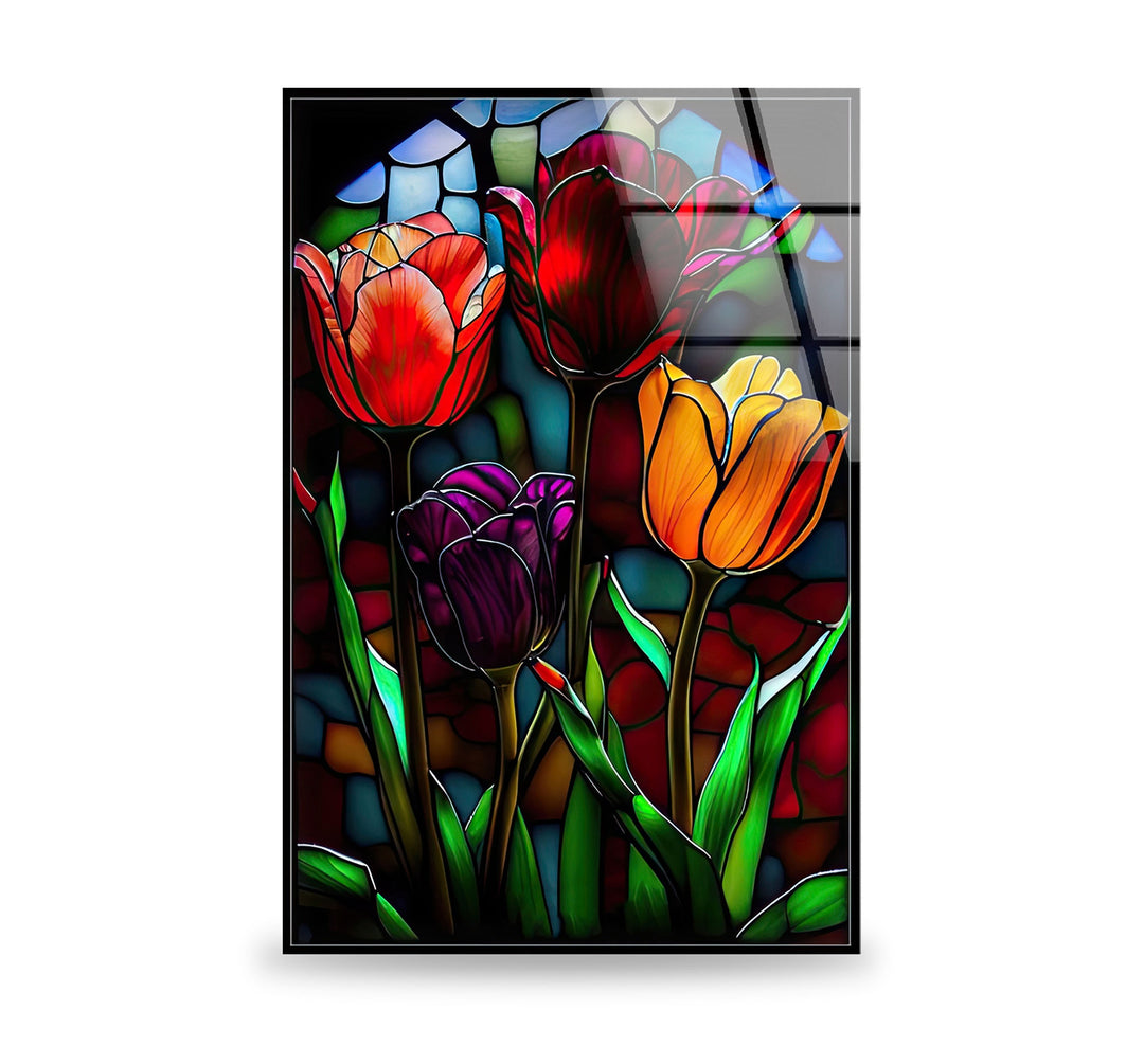 Stained Roses Glass Wall Art large glass photo prints, glass wall photos