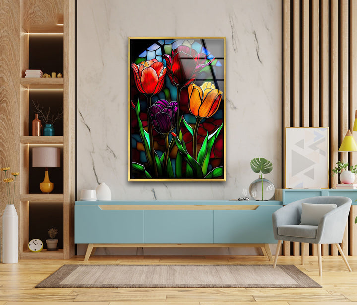 Stained Roses Glass Wall Art photo print on glass, prints on glass wall art