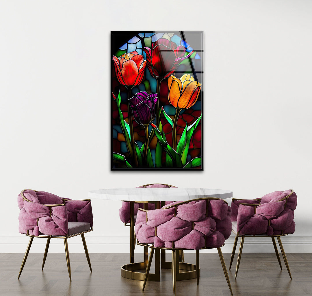 Stained Roses Glass Wall Art print picture on glass, Tempered Glass Wall Art