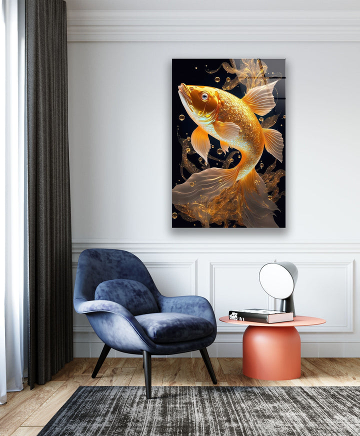 Golden Koi Fish Glass Wall Art glass photo prints, glass picture prints