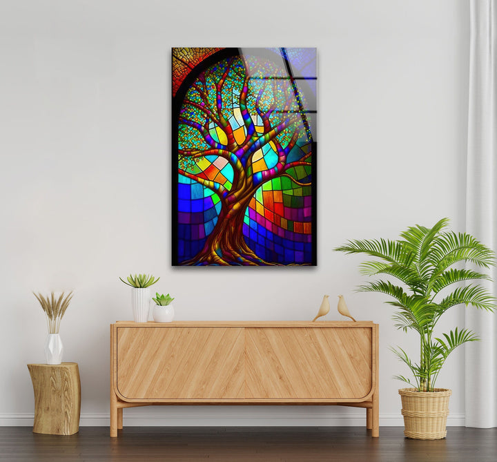 Stained Window Tree Glass Wall Art glass pictures for Wall, glass prints wall art