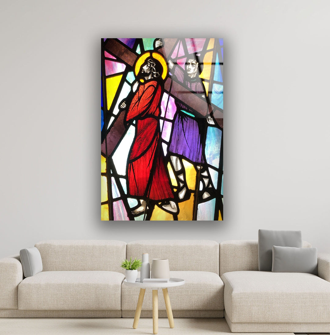 Simon Cyrene Helps Jesus Glass Photo Prints for Wall