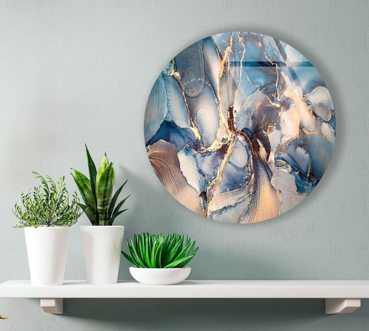 Blue Marble Pattern Round Glass Wall Art glass image printing, glass prints from photos