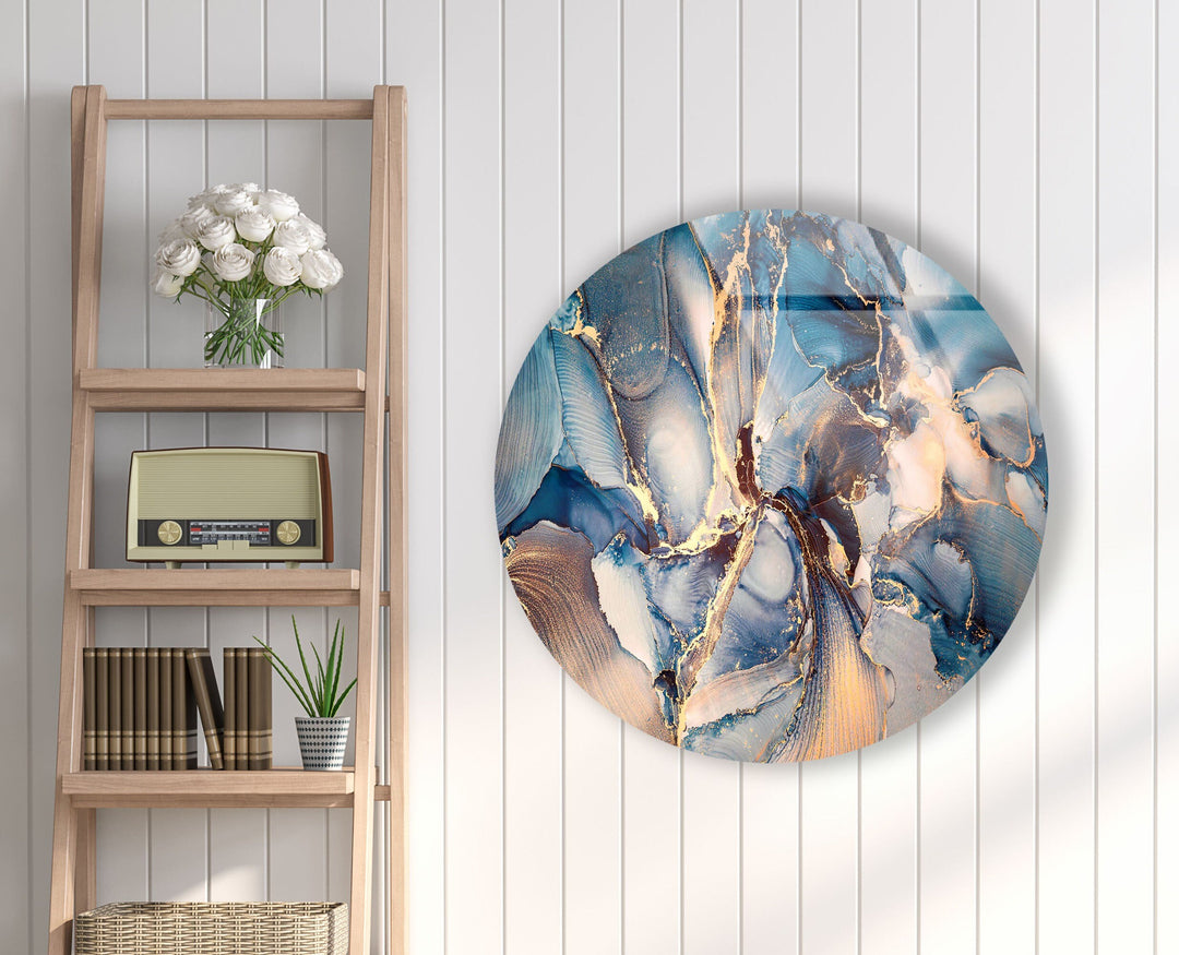 Blue Marble Pattern Round Glass Wall Art glass pictures for Wall, glass prints wall art