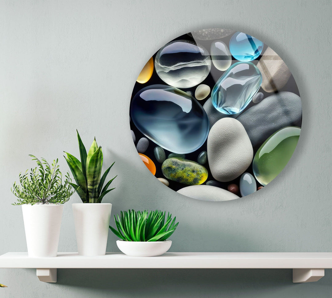 Blue & Gray Zen Spa Stones Round Glass Wall Art glass image printing, glass prints from photos
