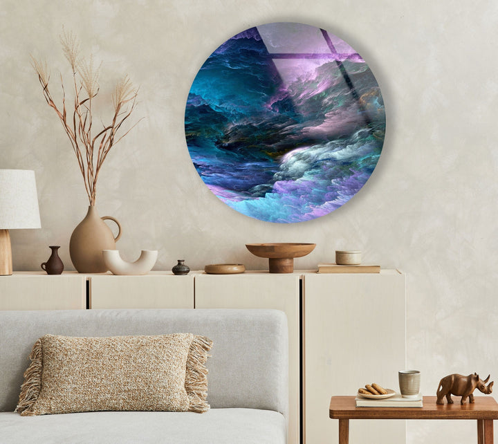 Round Purple & Blue Storm Glass Wall Art glass art painting, glass art for the Wall
