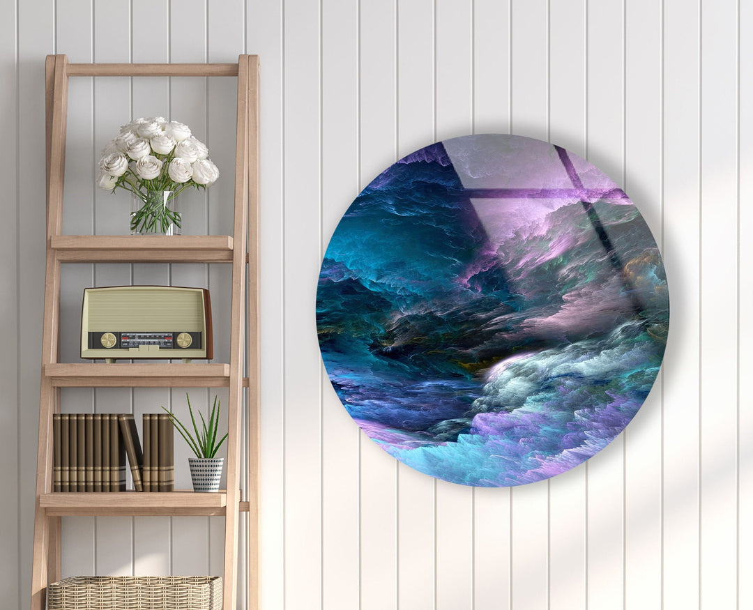 Round Purple & Blue Storm Glass Wall Art art glass wall art, glass wall art pictures
