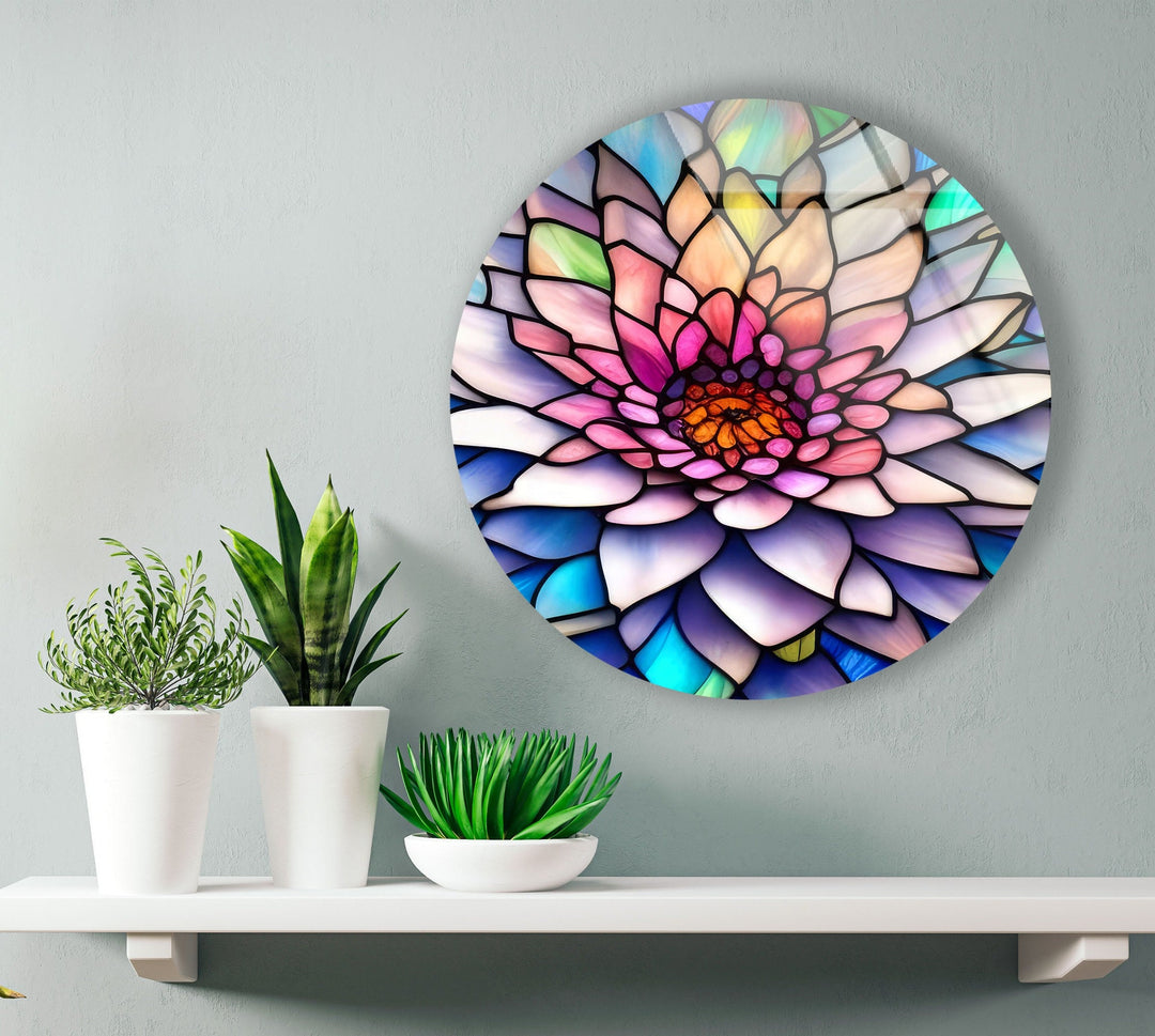 Pink Flower Details Stained Round Glass Wall Art glass image printing, glass prints from photos
