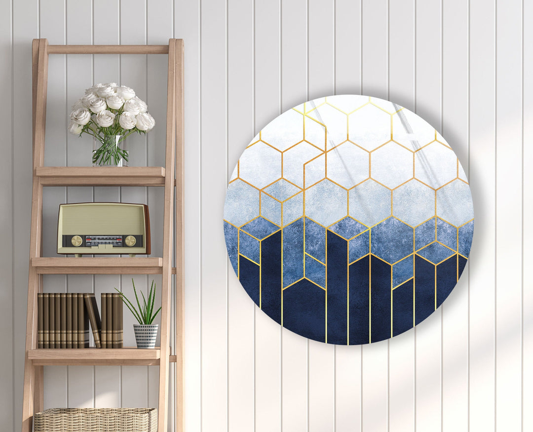 Gold Hexagons Patterned Round Glass Wall Art glass image printing, glass prints from photos
