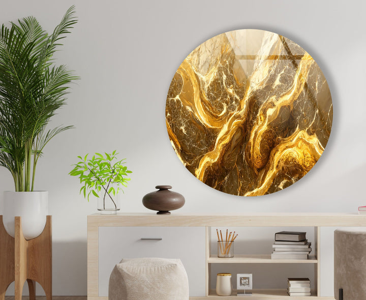 Gold Marble Abstract Round Glass Wall Art Glass Printing Wall Art, Print photos on glass