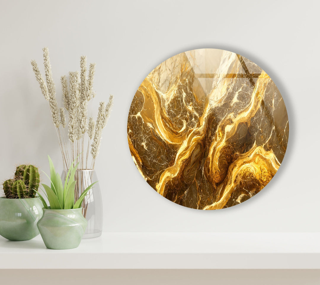 Gold Marble Abstract Round Glass Wall Art glass photo prints, glass picture prints