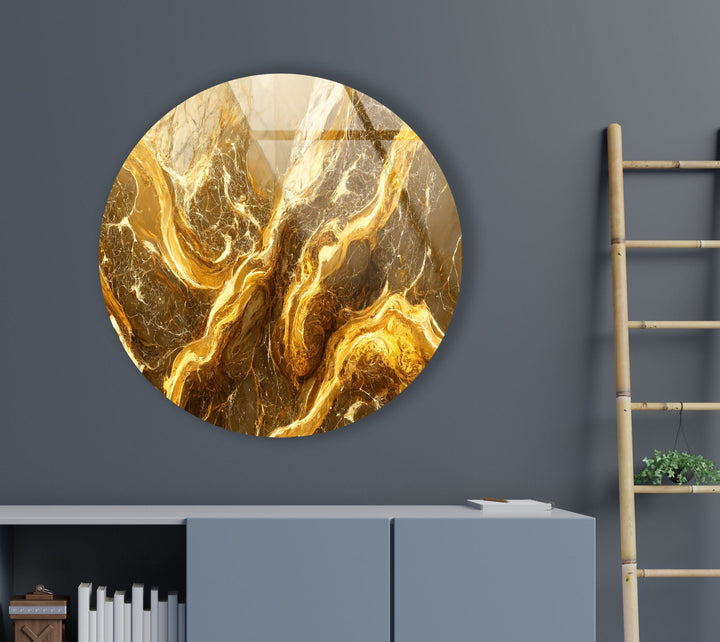 Gold Marble Abstract Round Glass Wall Art glass image printing, glass prints from photos