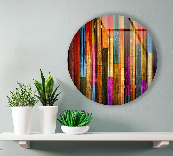 Colorful Wood Pattern Round Glass Wall Art photo print on glass, prints on glass wall art