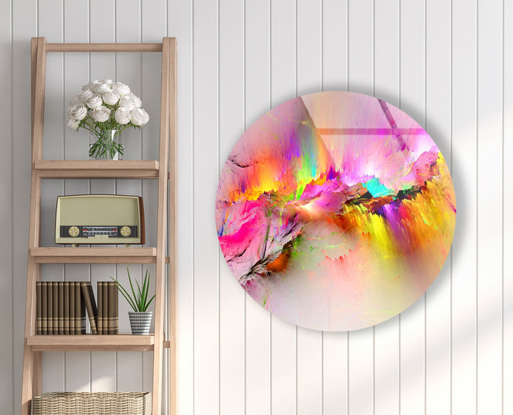 Colorful Reflective Abstract Round Glass Wall Art custom glass photo prints, large glass prints