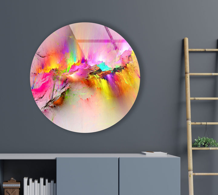 Colorful Reflective Abstract Round Glass Wall Art glass photo prints, glass picture prints