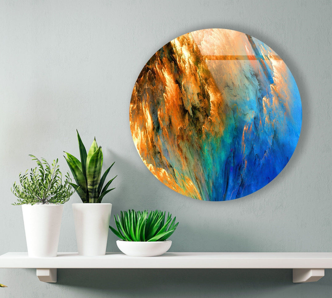 Blue & Orange Abstract Round Glass Wall Art glass image printing, glass prints from photos
