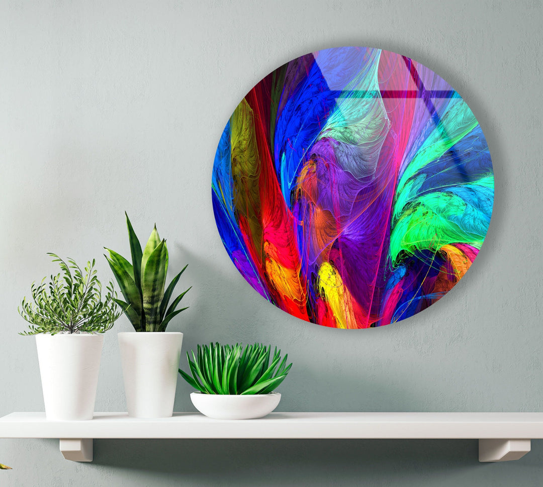 Neon Colors Abstract Round Glass Wall Art glass image printing, glass prints from photos