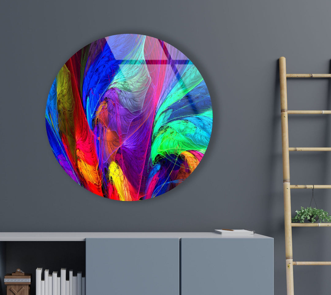 Neon Colors Abstract Round Glass Wall Art glass pictures for Wall, glass prints wall art