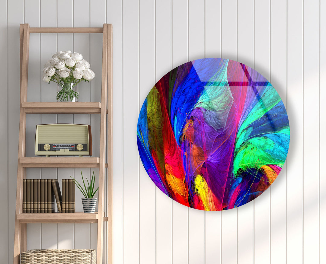 Neon Colors Abstract Round Glass Wall Art custom glass pictures, glass art prints