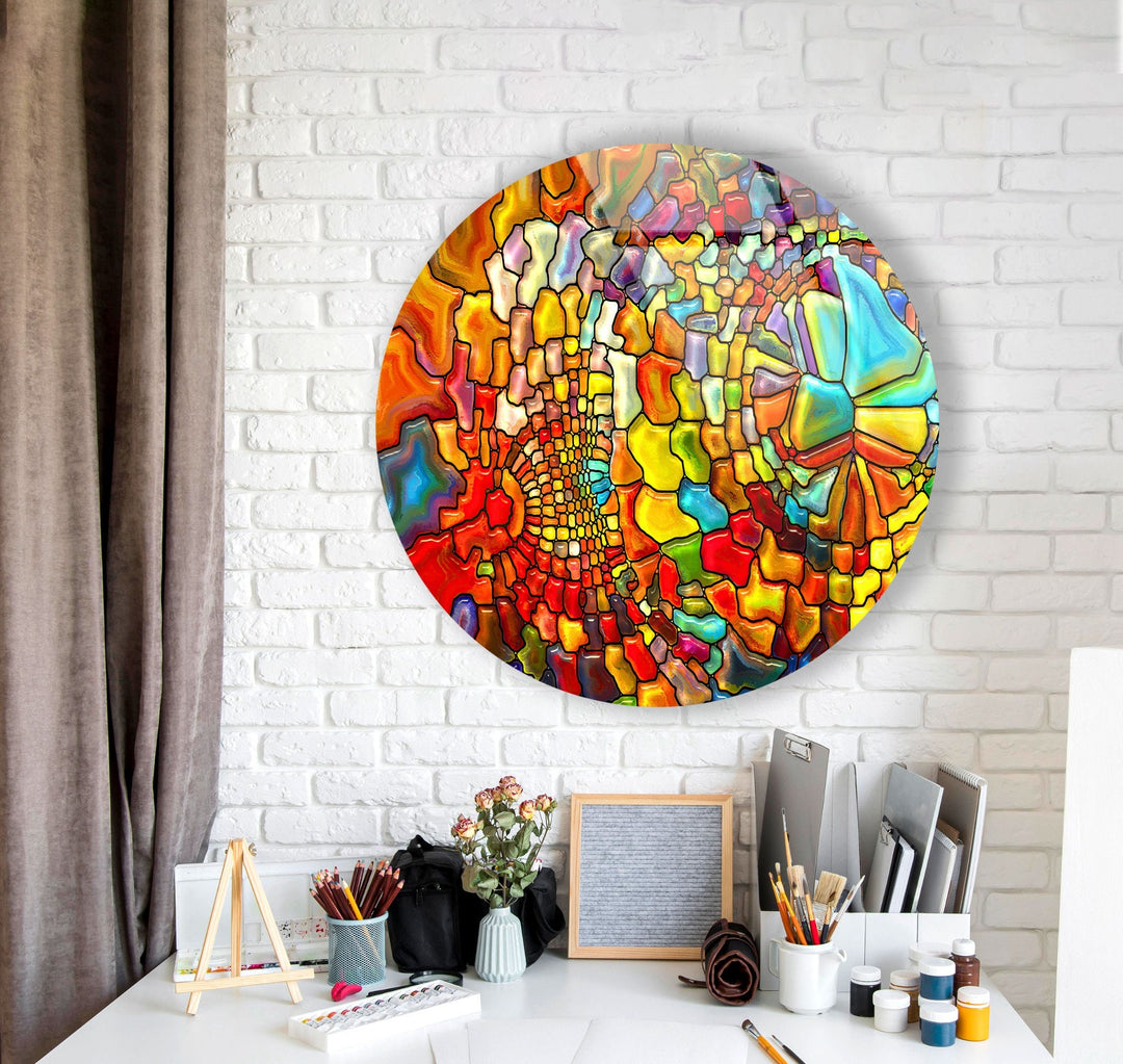 Stained Round Colored Stones Glass Wall Art photo print on glass, prints on glass wall art
