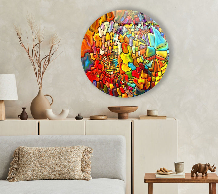 Stained Round Colored Stones Glass Wall Art custom glass photo prints, large glass prints
