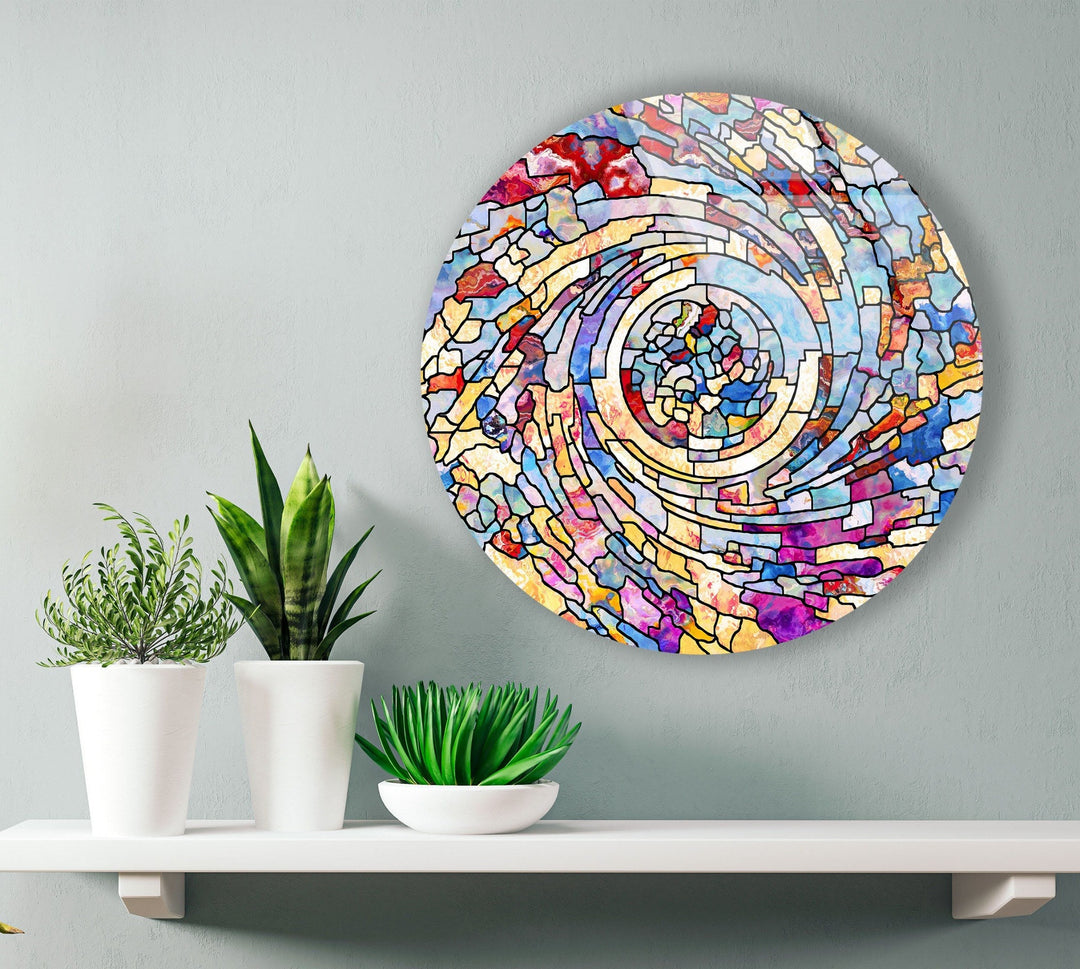 Color Swirl Stained Round Glass Wall Art glass art painting, glass art for the Wall