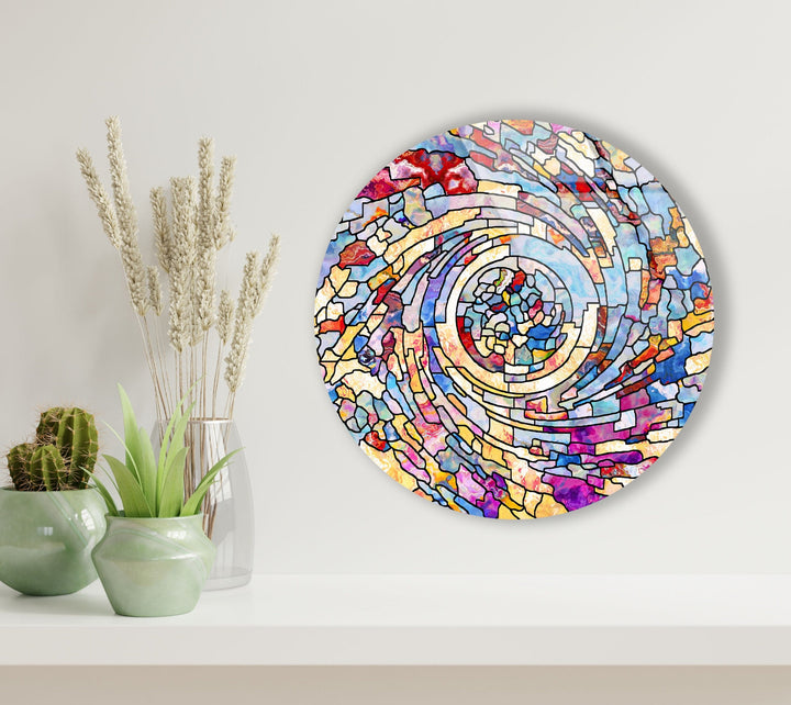 Color Swirl Stained Round Glass Wall Art Glass Printing Wall Art, Print photos on glass