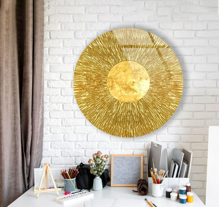 Golden Abstract Round Tempered Glass Wall Art - MyPhotoStation