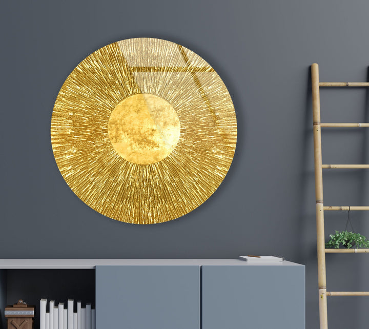 Golden Abstract Round Tempered Glass Wall Art - MyPhotoStation