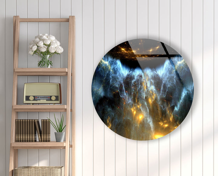 Blue & Gold Abstract Round Glass Wall Art glass photo prints, glass picture prints
