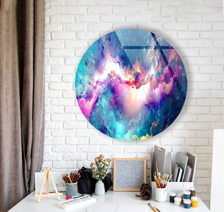 Colorful Clouds Round Glass Wall Art glass wall decor, glass wall art decor