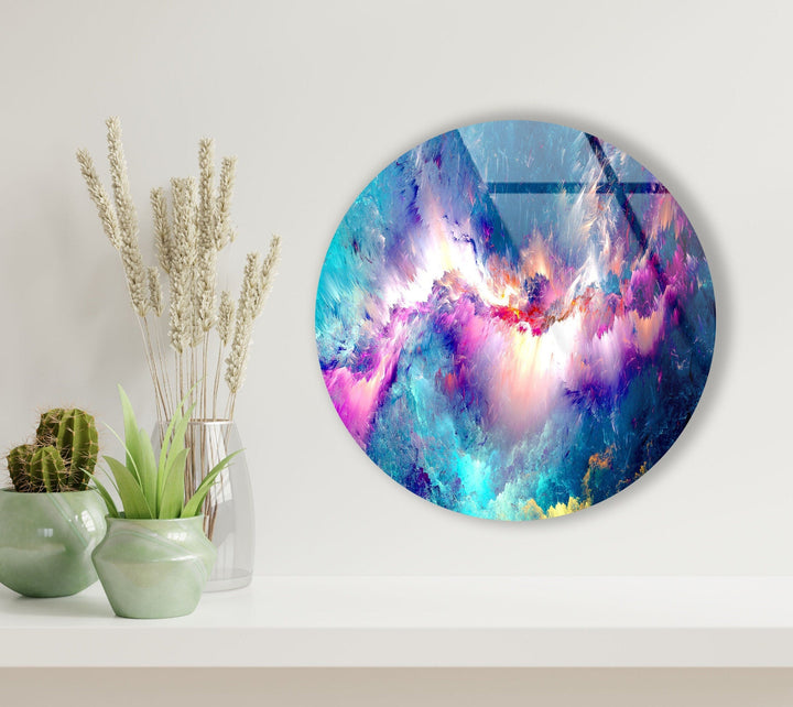 Colorful Clouds Round Glass Wall Art stained glass wall art, stained glass wall decor