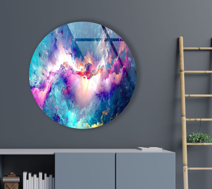 Colorful Clouds Round Glass Wall Art glass art painting, glass art for the Wall