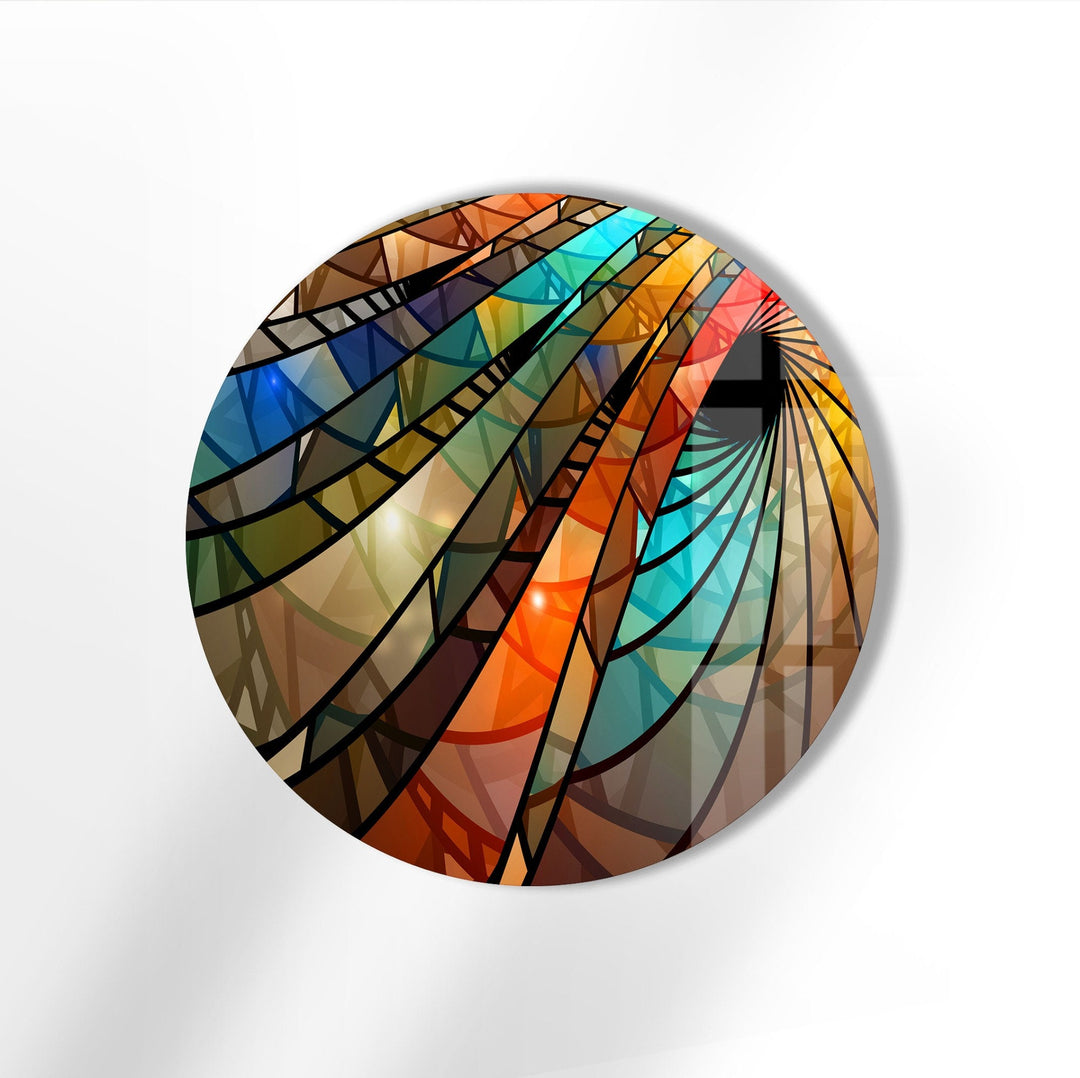 Colorful Vortex Stained Round Glass Wall Art custom glass photo prints, large glass prints
